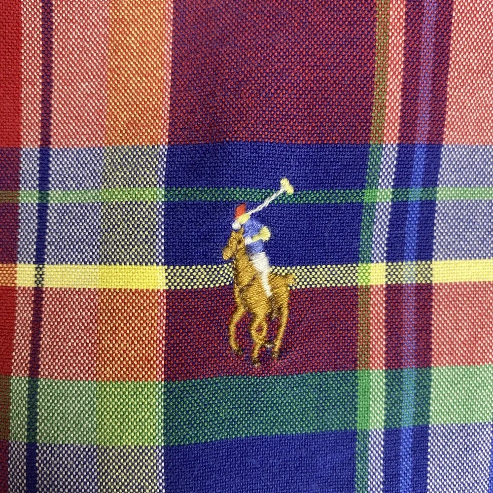 Polo Ralph Lauren Men's Medium Madras/plaid Button Down Shirt Flesh Pony Y2K